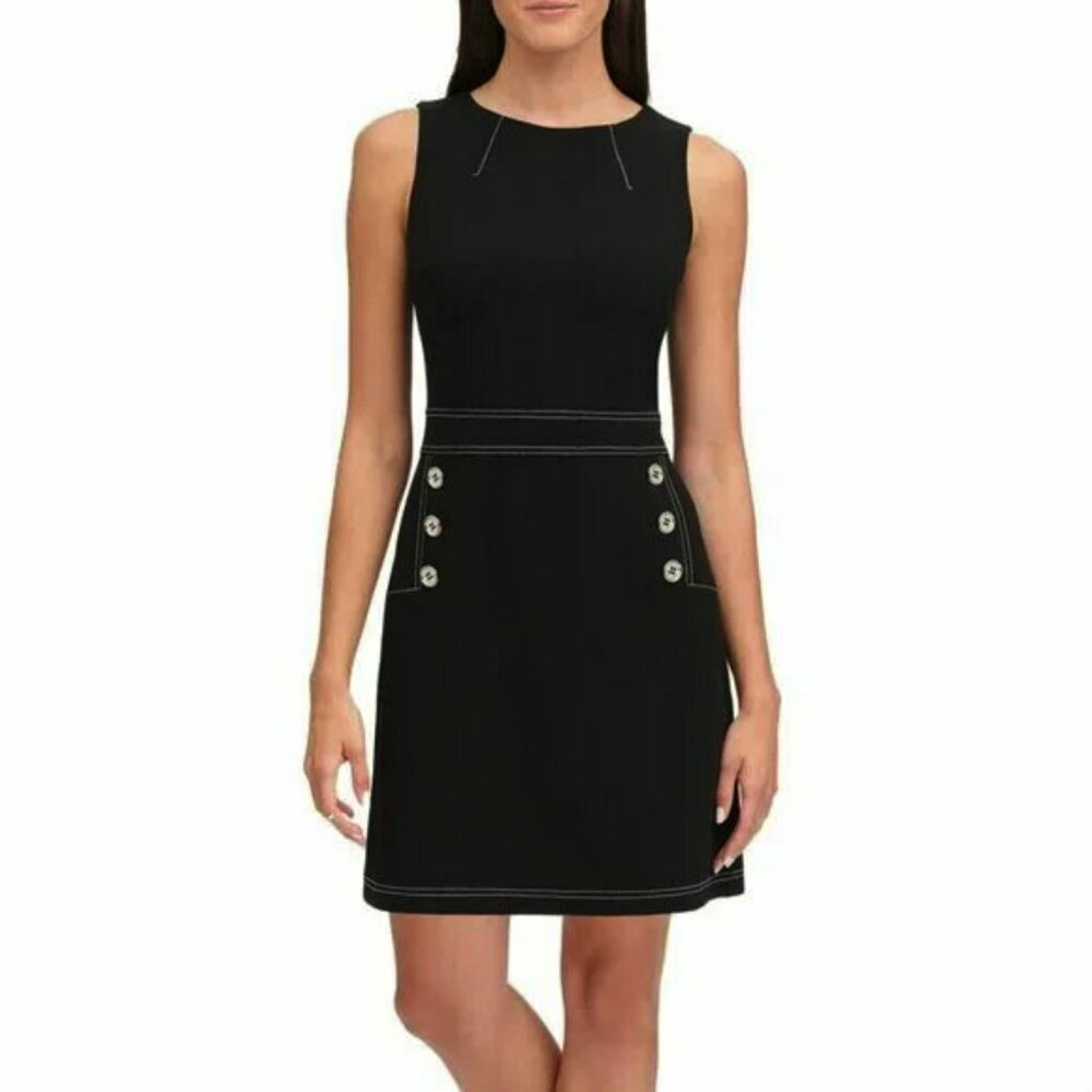 NWT! TOMMY HILFIGER Button STRETCH SCUBA SHIFT DRESS
